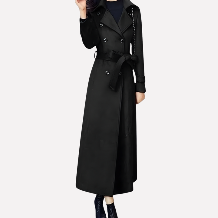Women’s Long Shawl-Collar Coat with Waist Belt