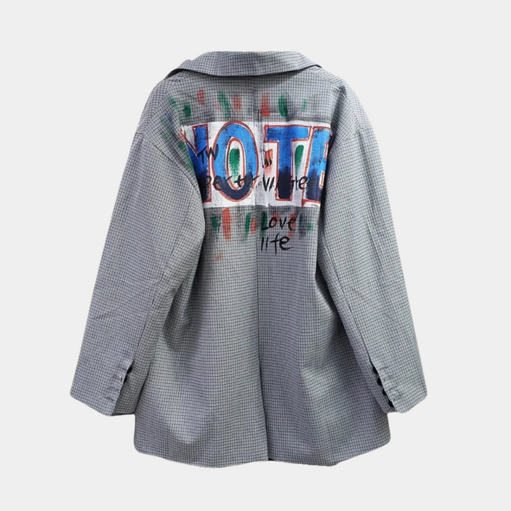 Oversized Women's Blazer with Subtle Check Pattern