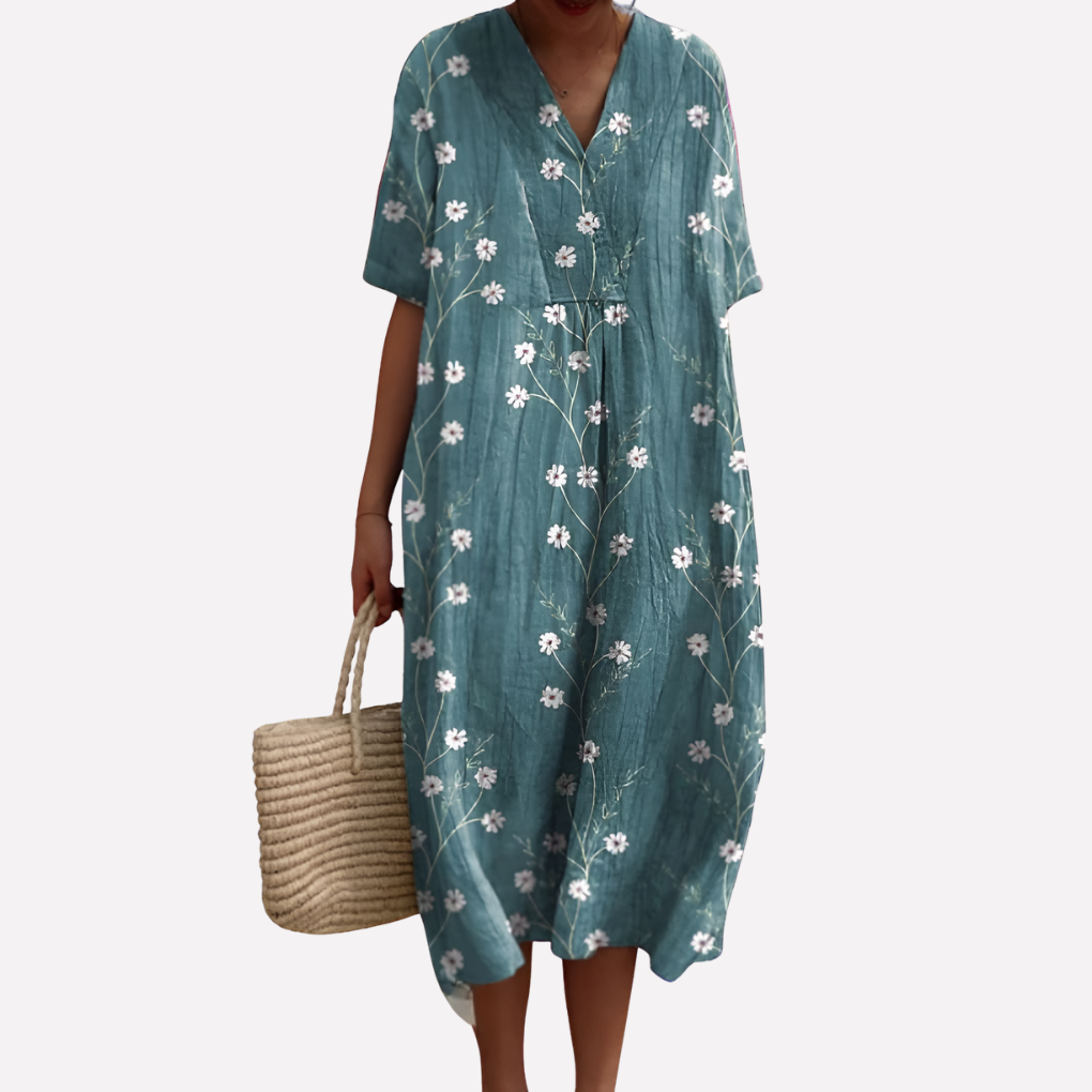 Women’s Floral Summer Dress – V‑Neck and Short Sleeves