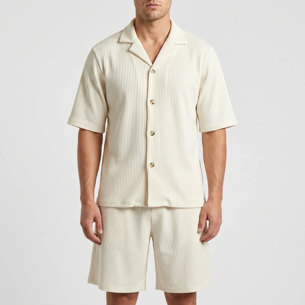 Vellare - Ribbed Short Sleeve Shirt Set
