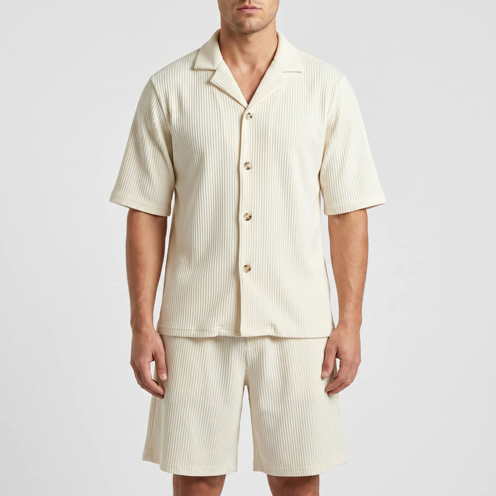 Vellare - Ribbed Short Sleeve Shirt Set