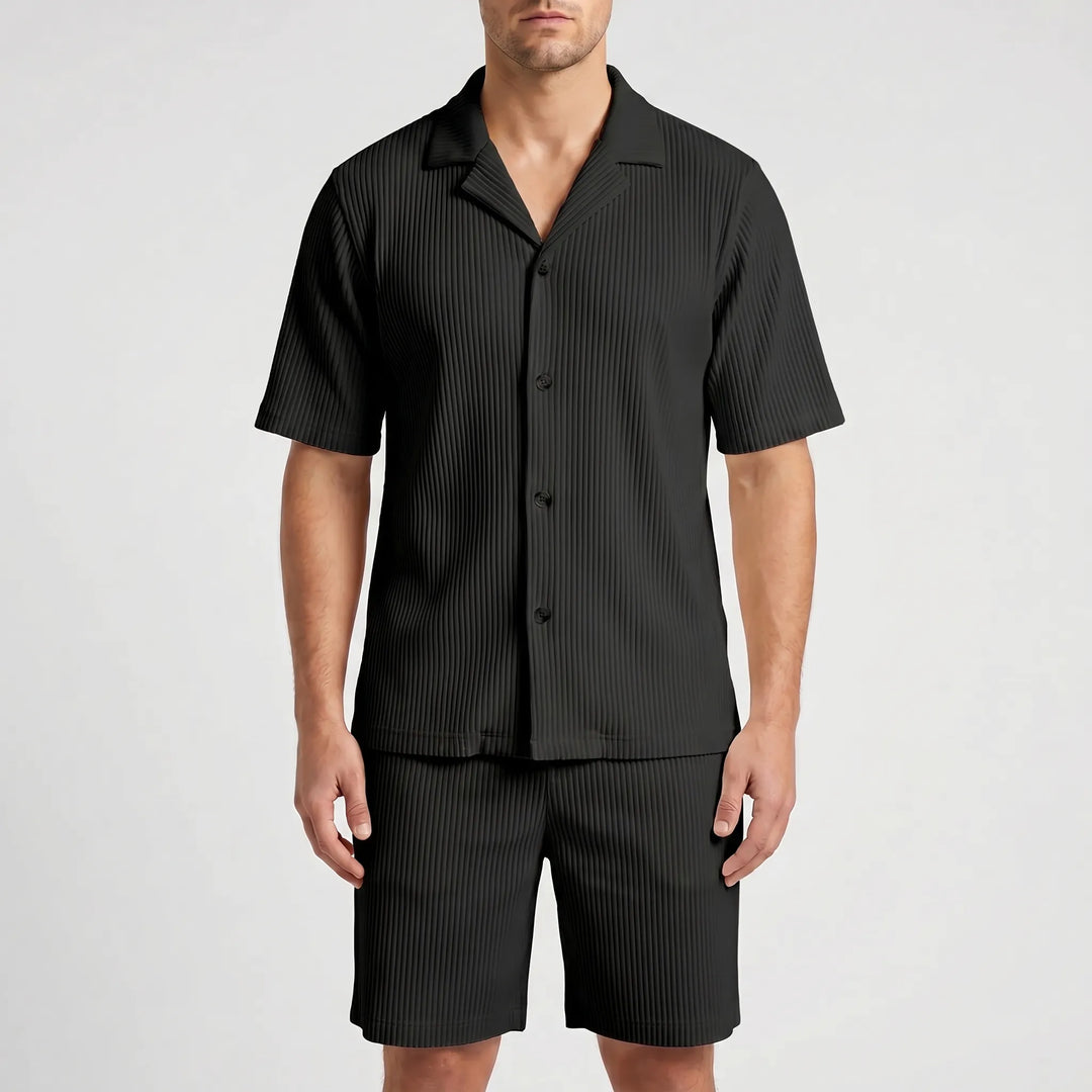 Vellare - Ribbed Short Sleeve Shirt Set