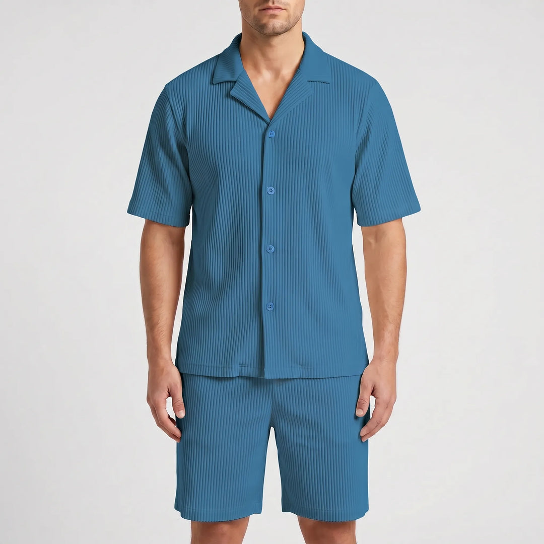 Vellare - Ribbed Short Sleeve Shirt Set