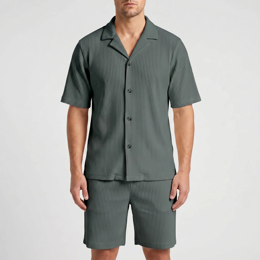 Vellare - Ribbed Short Sleeve Shirt Set