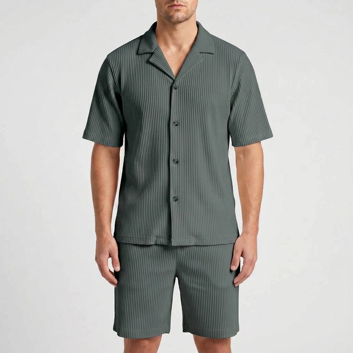 Vellare - Ribbed Short Sleeve Shirt Set
