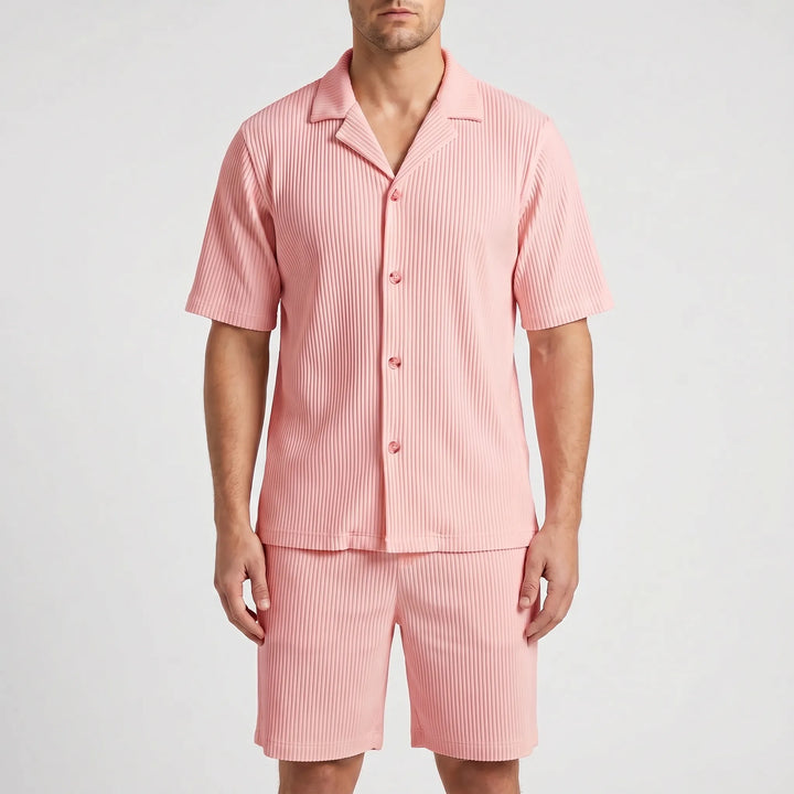 Vellare - Ribbed Short Sleeve Shirt Set