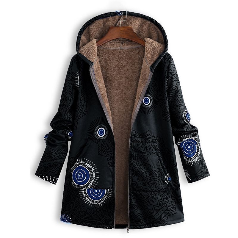 Long Women's Spring Jacket with Hood and Front Pockets