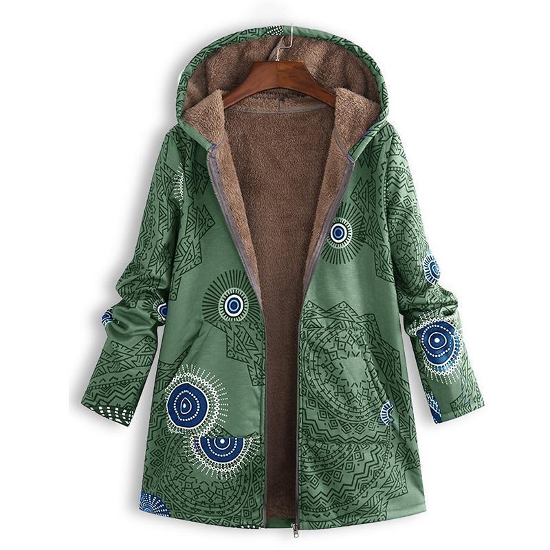 Long Women's Spring Jacket with Hood and Front Pockets