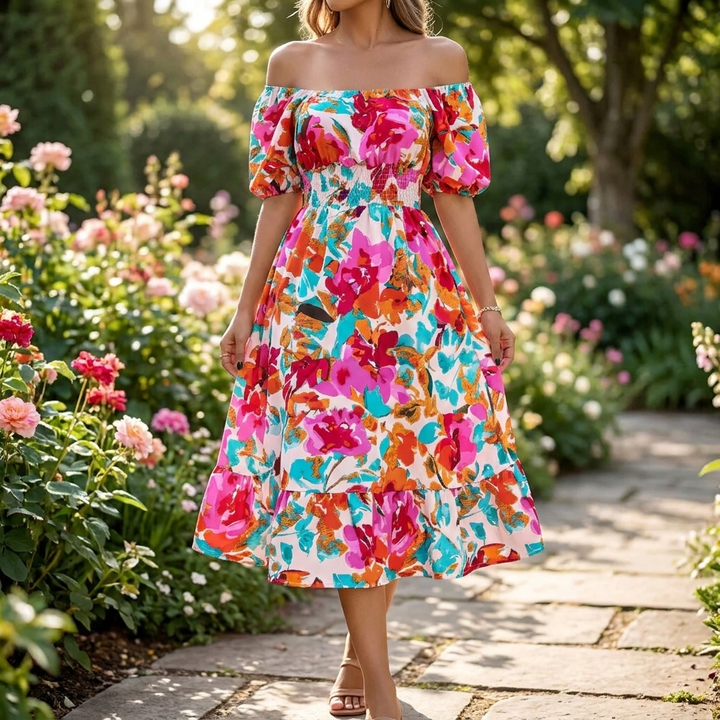 Casual Elegance Off-Shoulder Midi Dress