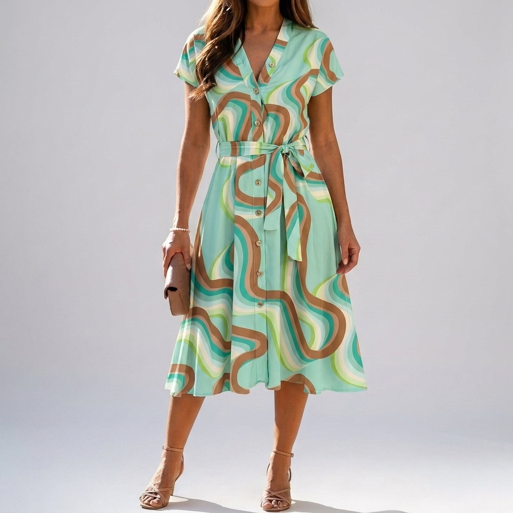 Stylish A-Line Dress with Button Detail for Women