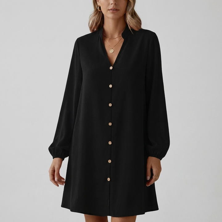 Trendy Short Dress – Button Front & Statement Sleeves