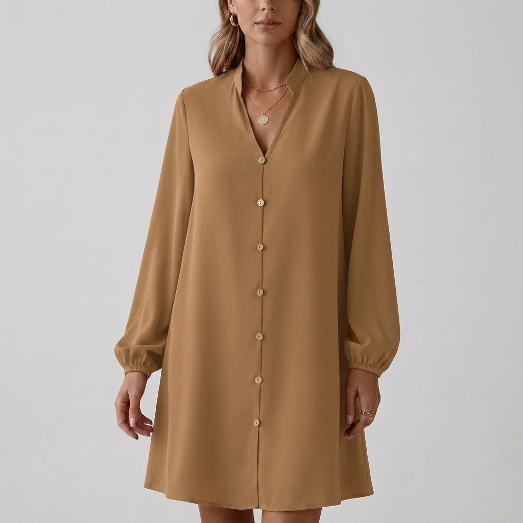 Trendy Short Dress – Button Front & Statement Sleeves
