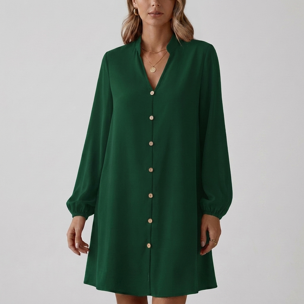 Trendy Short Dress – Button Front & Statement Sleeves