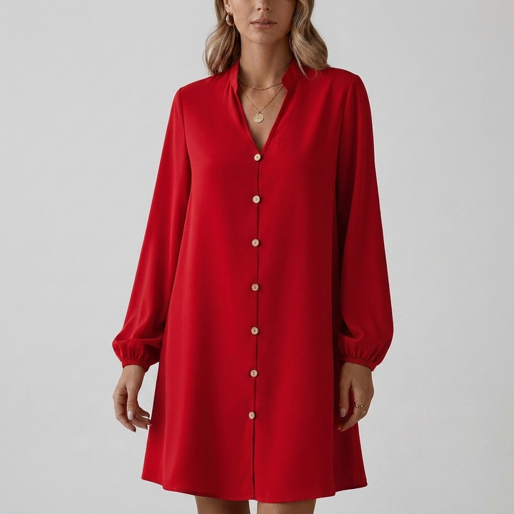 Trendy Short Dress – Button Front & Statement Sleeves