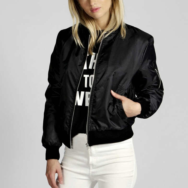 Women's Casual Bomber Jacket with Ribbed Edges