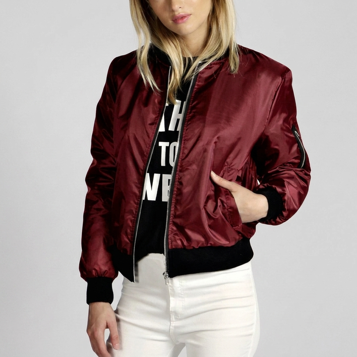 Women's Casual Bomber Jacket with Ribbed Edges