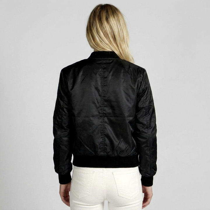 Women's Casual Bomber Jacket with Ribbed Edges