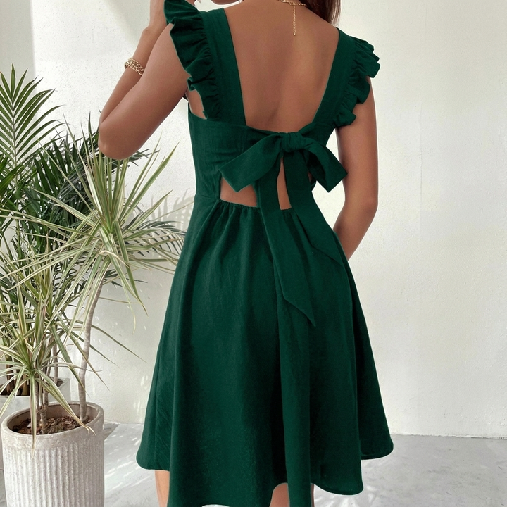 Women’s Summer Mini Dress with Open Back and Flirty Ruffles