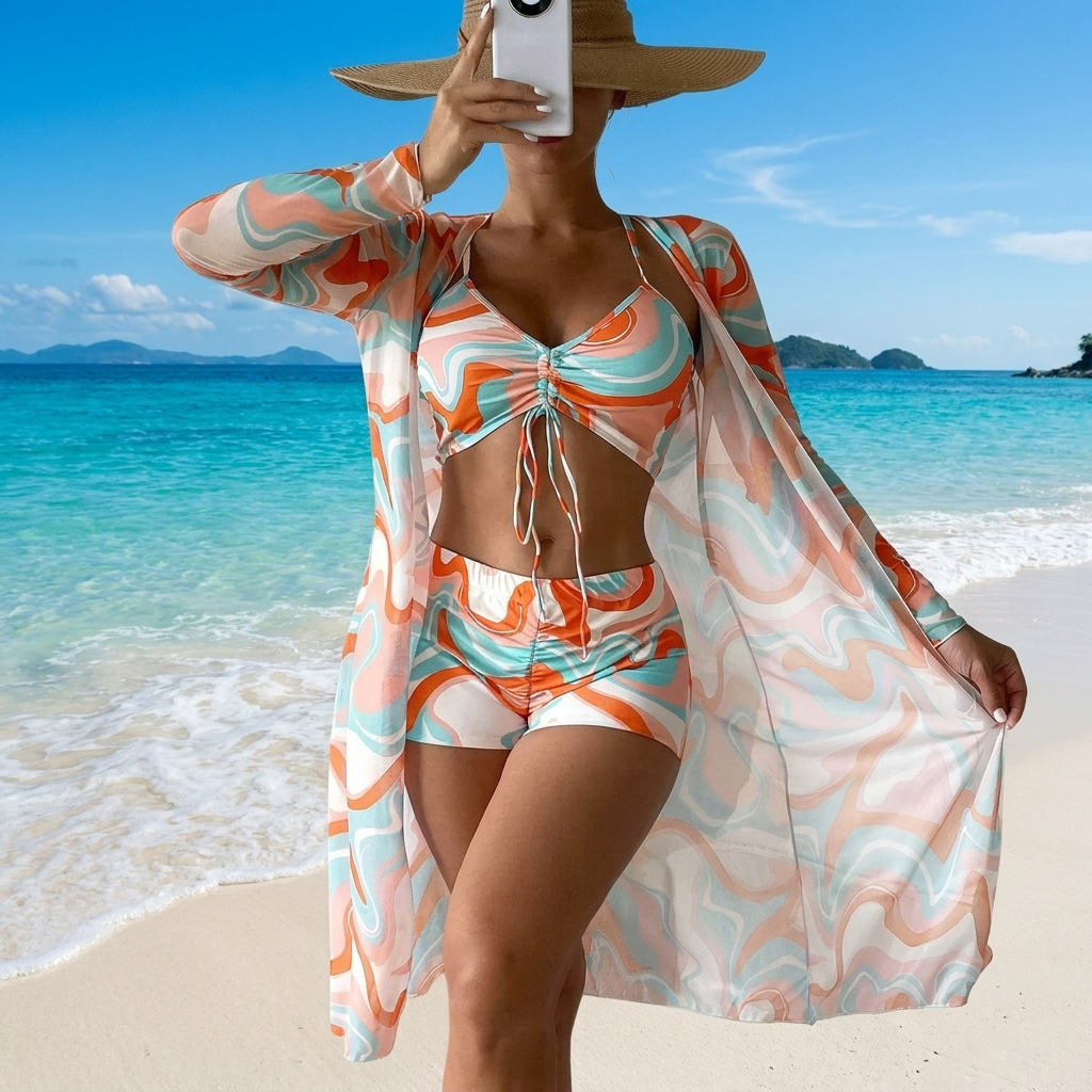 3-Piece Flower Print Bikini